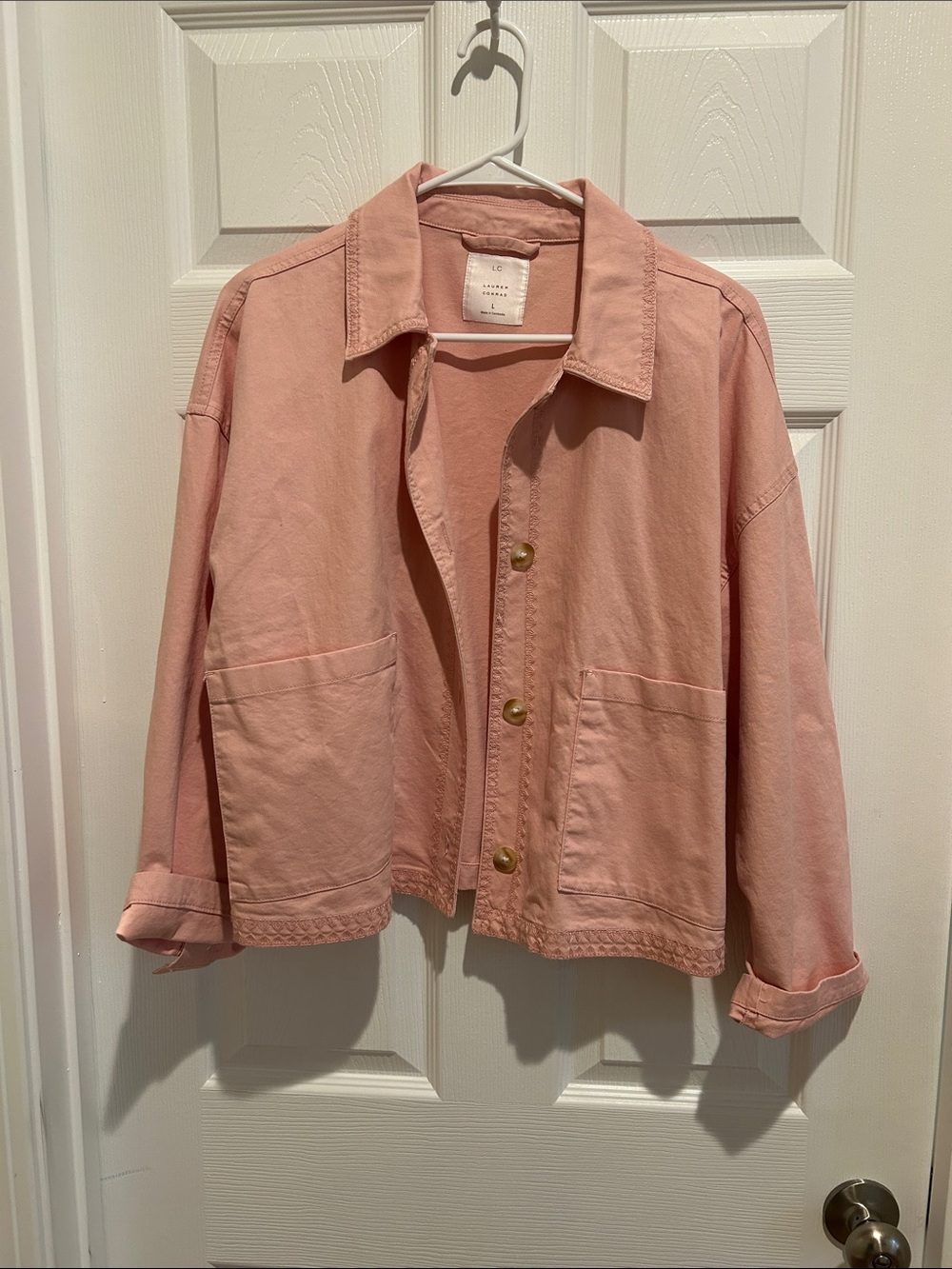 LC Lauren Conrad Dusty Pink Cropped Button-Front Jean Jacket